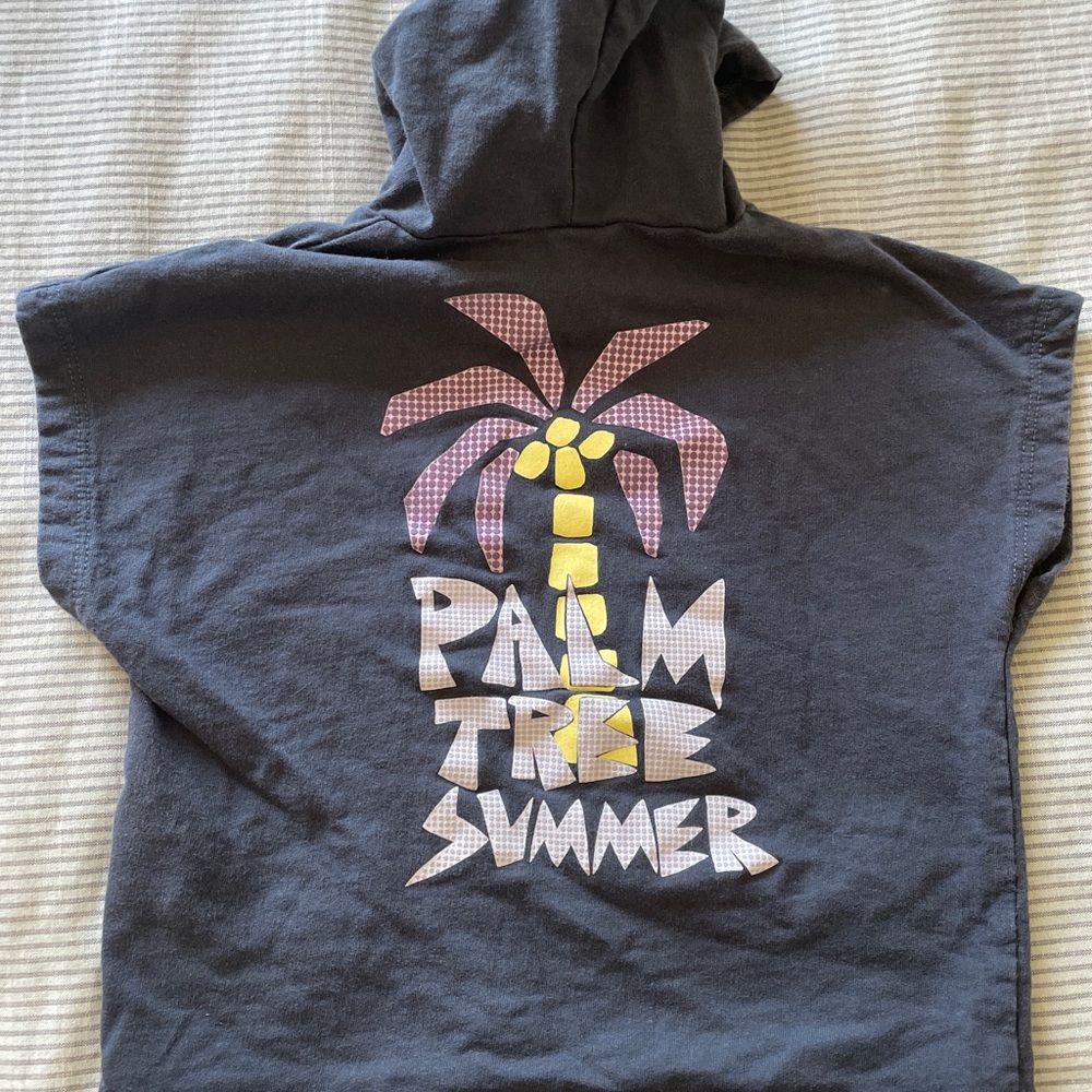 Zara Black Kids Hoodie with Yellow & Pink Palm Tree Graphic